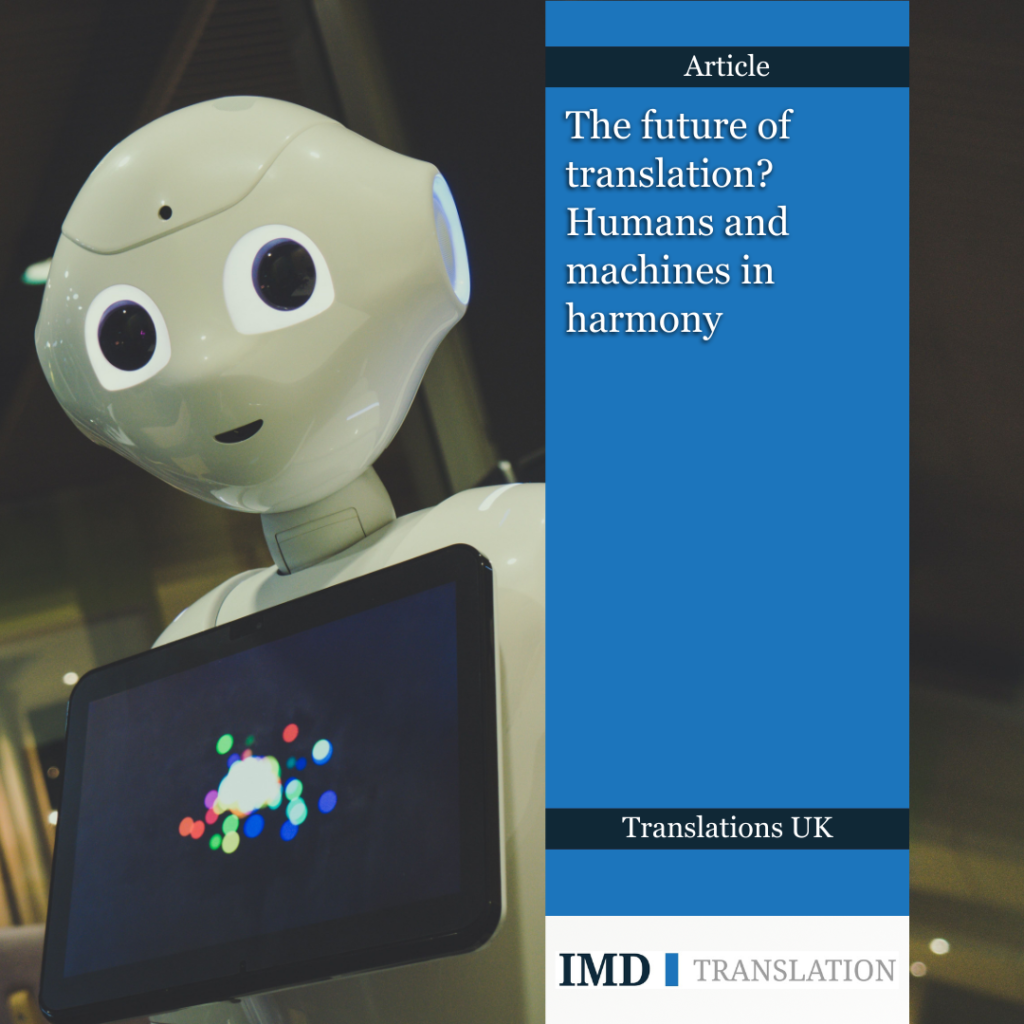 Image of friendly robot next to IMD Translation logo and article title